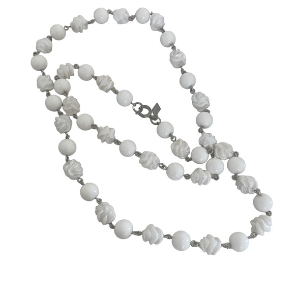 Sarah Coventry Jewelry - Vintage Sarah Coventry Long White Plastic Chain carved twisted Bead Necklace